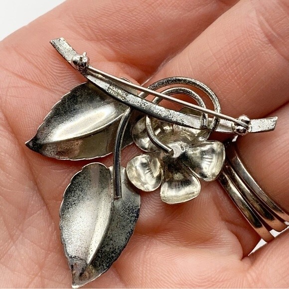 Forster vintage sterling silver flower and leaves on a branch brooch pin - Picture 7 of 10